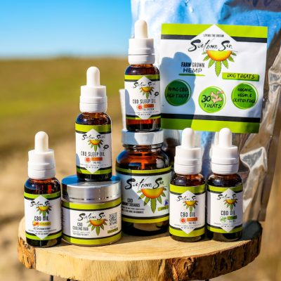 Southern Sun CBD full line-up of products in the sun.